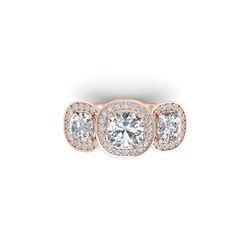2.7 ctw Cushion VS/SI Diamond Art Deco 3 Stone Ring 14K Rose Gold
