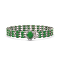 19.47 ctw Jade & Diamond Bracelet 14K White Gold