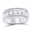 Image 1 : 14kt White Gold Mens Round Diamond Single Row 5-Stone Wedding Band Ring 1-1/2 Cttw