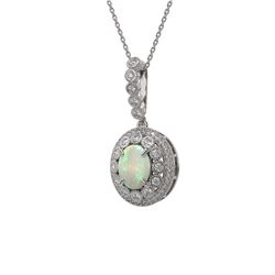 3.9 ctw Certified Opal & Diamond Victorian Necklace 14K White Gold