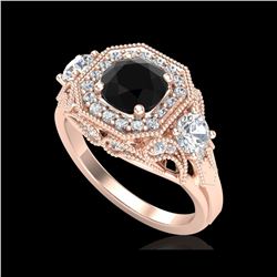 2.11 ctw Fancy Black Diamond Art Deco 3 Stone Ring 18K Rose Gold