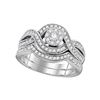 10kt White Gold Round Diamond Milgrain Twist Bridal Wedding Engagement Ring Band Set 1/2 Cttw