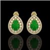Image 1 : 7.74 ctw Jade & Diamond Victorian Earrings 14K Yellow Gold