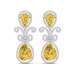 27.31 ctw Canary Citrine & VS Diamond Earrings 18K White Gold