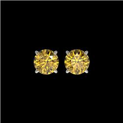 1.50 ctw Certified Intense Yellow Diamond Stud Earrings 10K White Gold