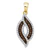 Image 1 : 10kt Yellow Gold Round Brown Diamond Oval Frame Pendant 1/3 Cttw