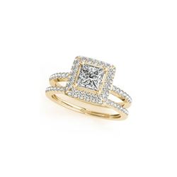 1.21 ctw Certified VS/SI Princess Diamond 2pc Set Ring Halo 14K Yellow Gold