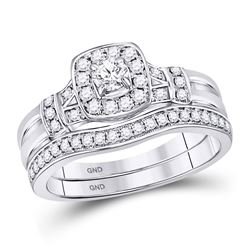 14kt White Gold Round Diamond Square Bridal Wedding Engagement Ring Band Set 1/2 Cttw