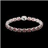 Image 2 : 19.25 ctw Garnet & Diamond Eternity Micro Bracelet 14K White Gold