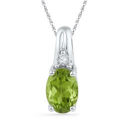 10kt White Gold Oval Lab-Created Green Peridot Solitaire Diamond Pendant 1.00 Cttw