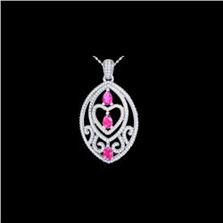 3.50 ctw Pink Sapphire & Micro Diamond Heart Necklace 18K White Gold
