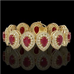 56.04 ctw Certified Ruby & Diamond Victorian Bracelet 14K Yellow Gold