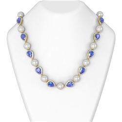 47.95 ctw Tanzanite & Diamond Necklace 18K Yellow Gold