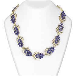 74.37 ctw Sapphire & Diamond Necklace 18K Yellow Gold