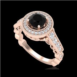 1.12 ctw Fancy Black Diamond Engagement Art Deco Ring 18K Rose Gold