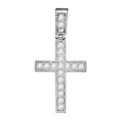14kt White Gold Round Diamond Milgrain Cross Faith Pendant 1/5 Cttw