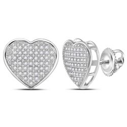 10kt White Gold Round Diamond Heart Cluster Stud Earrings 1/3 Cttw