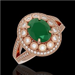 4.55 ctw Certified Emerald & Diamond Victorian Ring 14K Rose Gold