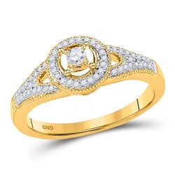10kt Yellow Gold Round Diamond Encircled Solitaire Milgrain Promise Bridal Ring 1/4 Cttw
