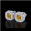 Image 1 : 2.75 ctw Intense Fancy Yellow Diamond Art Deco Earrings 18K White Gold