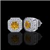 Image 2 : 2.75 ctw Intense Fancy Yellow Diamond Art Deco Earrings 18K White Gold