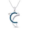 Image 1 : 10kt White Gold Round Blue Color Enhanced Diamond Dolphin Animal Pendant 1/10 Cttw