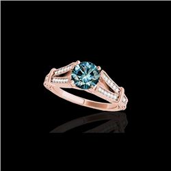 1.25 ctw SI Certified Blue Diamond Solitaire Antique Ring 10K Rose Gold