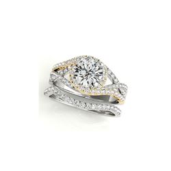 1.4 ctw Certified VS/SI Diamond 2pc Set Ring Solitaire Halo 14K White & Yellow Gold