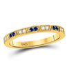 Image 1 : 10kt Yellow Gold Round Blue Sapphire Diamond Milgrain Stackable Band Ring 1/4 Cttw