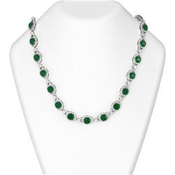 59.65 ctw Emerald & Diamond Necklace 18K White Gold