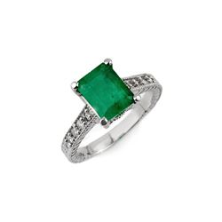 2.75 ctw Emerald & Diamond Antique Ring 18K White Gold