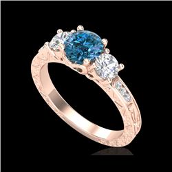 1.41 ctw Intense Blue Diamond Art Deco 3 Stone Ring 18K Rose Gold