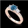 Image 1 : 1.41 ctw Intense Blue Diamond Art Deco 3 Stone Ring 18K Rose Gold