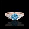 Image 2 : 1.41 ctw Intense Blue Diamond Art Deco 3 Stone Ring 18K Rose Gold