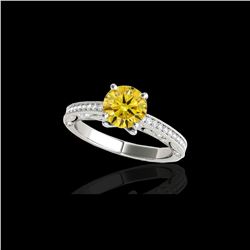 1.25 ctw Certified SI Intense Yellow Diamond Antique Ring 10K White Gold