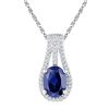 Image 1 : Sterling Silver Oval Lab-Created Blue Sapphire Solitaire Pendant 1-3/4 Cttw