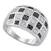 Image 1 : Sterling Silver Mens Round Black Color Enhanced Diamond Checker Ring 1/5 Cttw