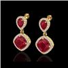 Image 1 : 7 ctw Ruby & Micro Pave VS/SI Diamond Earrings Designer 10K Yellow Gold