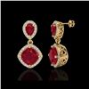 Image 2 : 7 ctw Ruby & Micro Pave VS/SI Diamond Earrings Designer 10K Yellow Gold