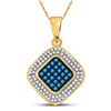 Image 1 : 10kt Yellow Gold Round Blue Color Enhanced Diamond Diagonal Square Cluster Pendant 1/4 Cttw