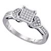 Image 1 : Sterling Silver Round Diamond Square Cluster Heart Ring 1/10 Cttw