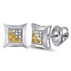 Image 1 : Sterling Silver Unisex Round Color Enhanced Yellow Diamond Stud Earrings 1/20 Cttw