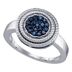 Sterling Silver Round Blue Color Enhanced Diamond Concentric Milgrain Cluster Ring 1/4 Cttw