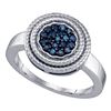 Image 1 : Sterling Silver Round Blue Color Enhanced Diamond Concentric Milgrain Cluster Ring 1/4 Cttw
