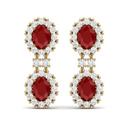 8.98 ctw Designer Ruby & VS Diamond Earrings 18K Yellow Gold