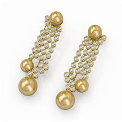 5.76 ctw Diamond Designer Pearl Earrings 18K Yellow Gold