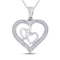 Sterling Silver Round Diamond Triple Heart Outline Pendant 1/8 Cttw
