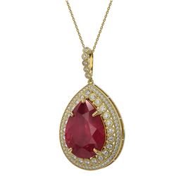 42.84 ctw Certified Ruby & Diamond Victorian Necklace 14K Yellow Gold