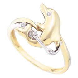 10kt Yellow Gold Round Diamond Dolphin Animal Ring .03 Cttw