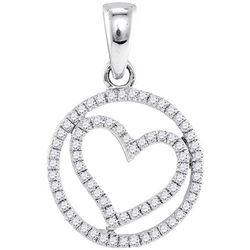 10k White Gold Round Diamond Circular Captured Heart Circle Pendant 1/4 Cttw